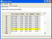 Annual timetable: Current day yellow, past days gray