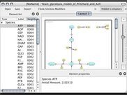Graph view (right), properties (bottom), element list (left)