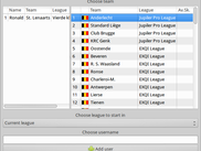 The startup window with team selection
