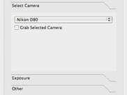 Control window for selecting the camera and camera settings.