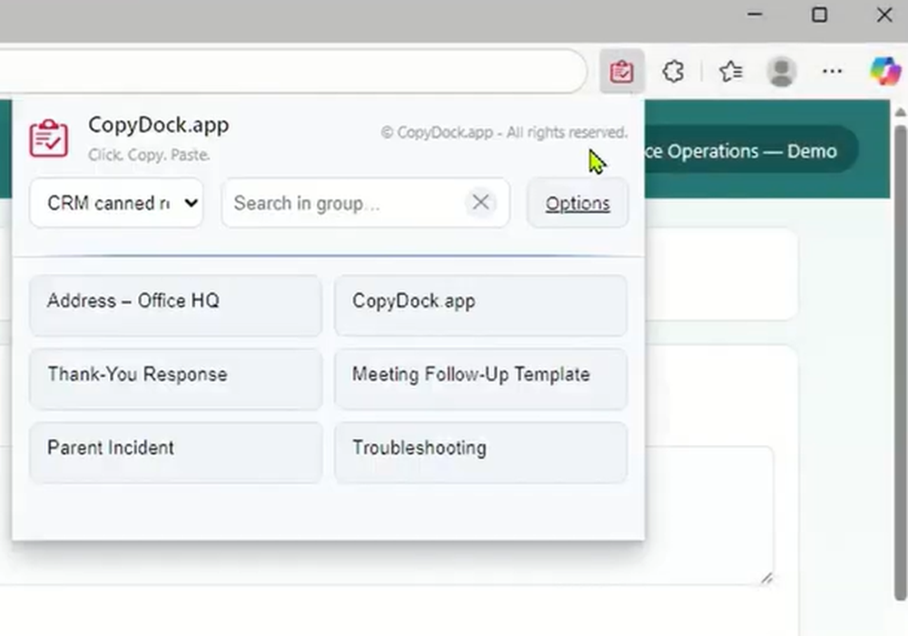 One click buttons for repeatable team text