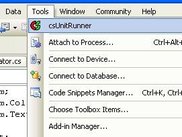 csUnit menu item in the "Tools" menu of Visual Studio.