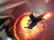 In-game screenshot showing explosion and lightning effects