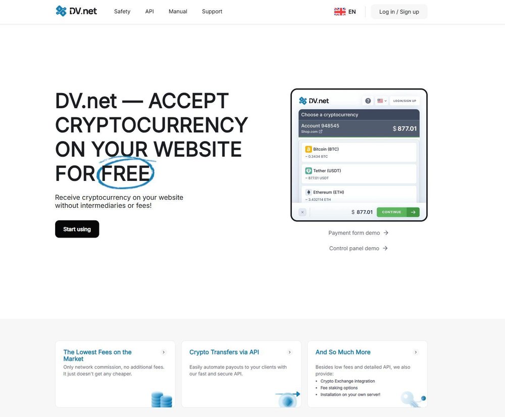 Receive cryptocurrency on your website without intermediaries or fees!