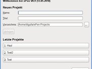 Welcome dialog where you can choose the project to work on