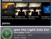 Quick-search popup window listing albums, artists and tracks