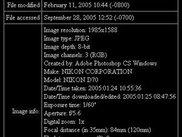 Properties window of an image, with lots of info and thumb.