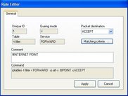 For each table of IpTables you can create rules via GUI