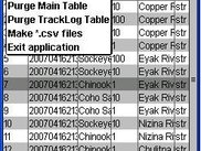 gpsDataLogger- Data table with file menu dropdown