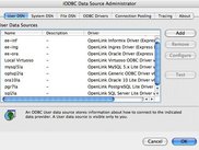 MacOS X Administrator showing list of User DSNs