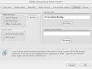 MacOS X Administrator, tab for tracing ODBC calls to file