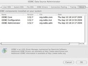 MacOS X Administrator, showing installed iODBC components