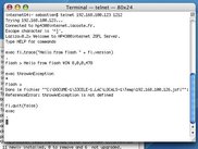 Laziza-0.2 Using a telnet client to execute JSFL operations.