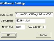 NORS Middleware settings window at application server