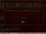 Authentication console confirmation dialog