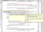 This shows error markings, auto complete and documentation