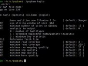 The haplo function submenu, invoked by calling the program followed by the name of the function, with no further arguments