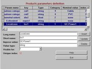 Product parameters definition