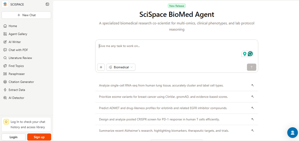 SciSpace BioMed Agent Screenshot 1