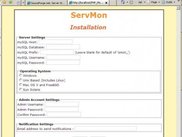 Installation page to setup ServMon