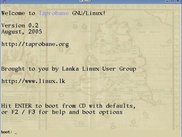 Taprobane GNU/Linux 0.2 boot screen (inside QEMU)