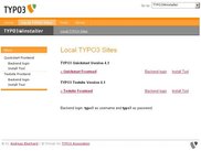 The localhost-menu with links to the Frontend, Backend ...