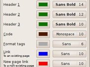 Preferences dialog, text styles