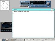 Wind running four desktops, xfce panel, and a sticky xclock.