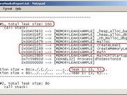 Sample output for detected memory leak 