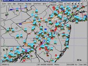 Activity in NE US, on county boundary vector map, with temp.