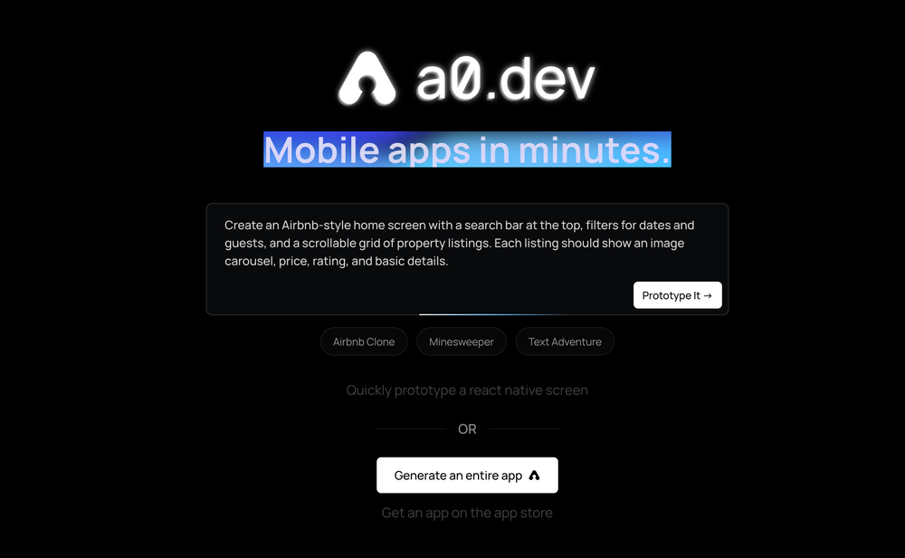 a0.dev Screenshot 1