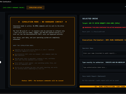 AAD-50 Dry-Run Hardware Simulator interface, allowing users to safely test auditing workflows, timing parameters, and SHA-256 log generation without issuing destructive commands to the drive controller.