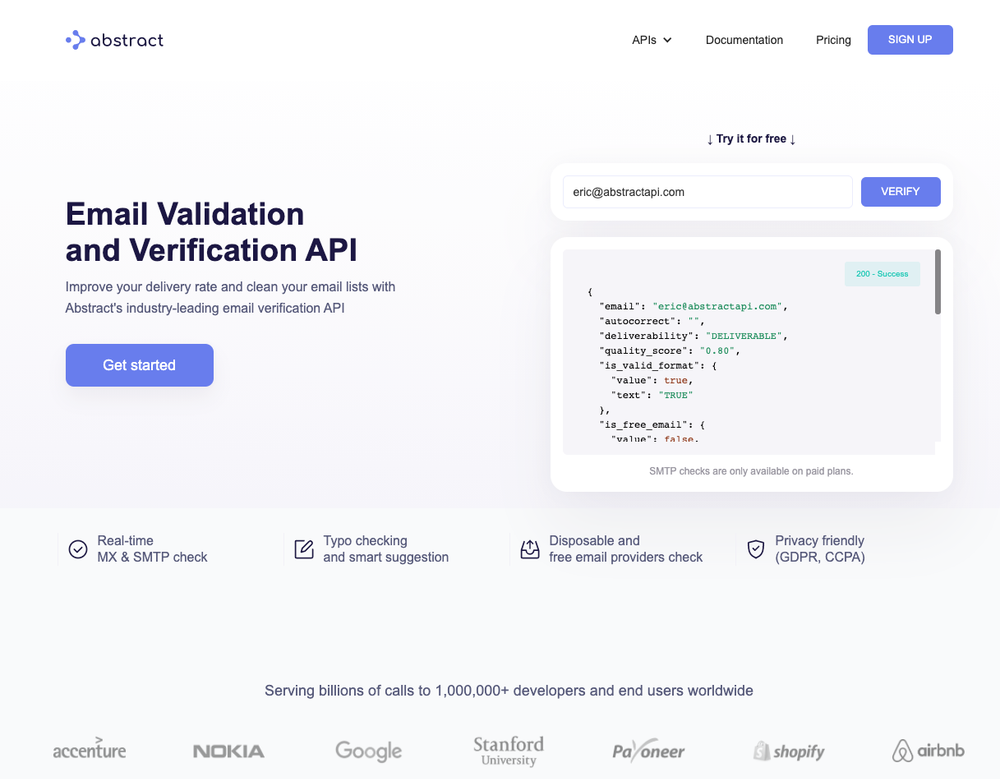 Abstract email validation and verification API