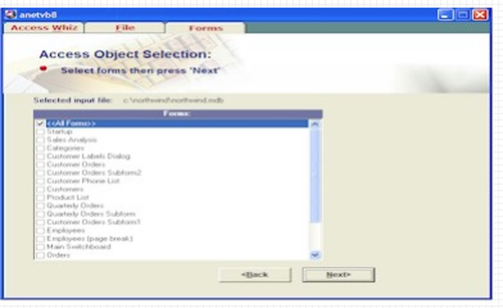 AccessWhiz-AccessToCR- formselection