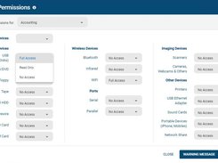 Device permissions with all of the peripherals you can control with AccessPatrol. Block portable storage, WiFI, Bluetooth, and more.