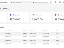 Aline Payments enable one time and recurring ACH and eCheck for deposits, rent and fees. Facilitates split payments for responsible parties. Resident payment portal allows residents to view outstanding balance, payment history, statements, and pay their balance. 