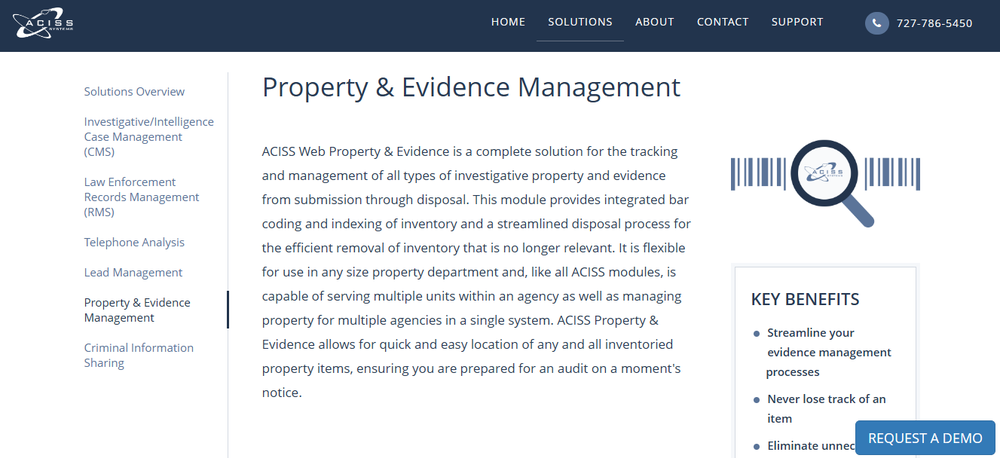 ACISS Property & Evidence Screenshot 1