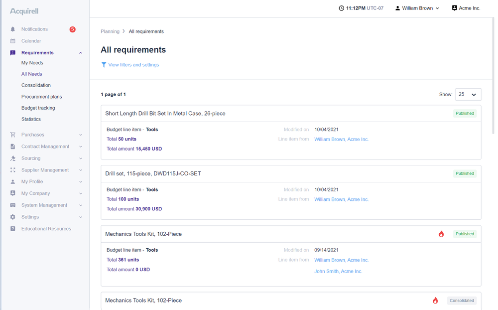 Collect purchase requisitions from all departments and employees. Fast, easy, and effortless aggregation of identical requisitions. Approvals by different persons depending on the amount or other criteria. Create procurement plans for different time frames. Compare planned costs against budget constraints. Easily convert a requisition into a PO. Track the requisition status at all stages until the product or service is received from the supplier.