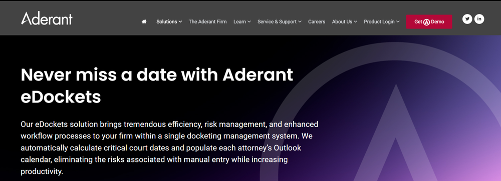 Aderant eDockets Screenshot 1