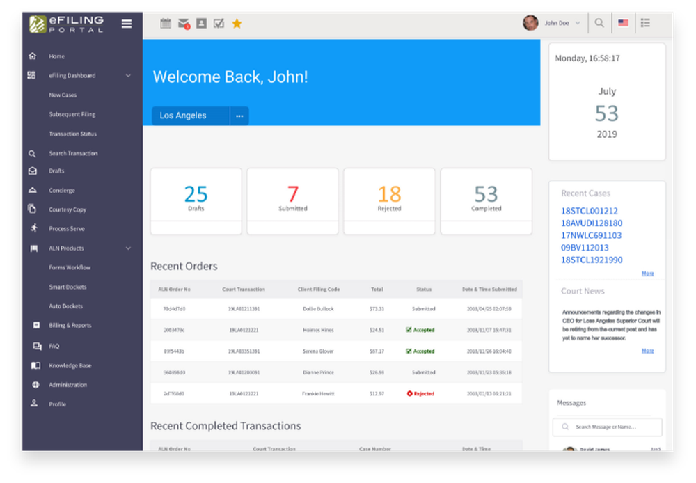 Aderant eFiling Portal Screenshot 1