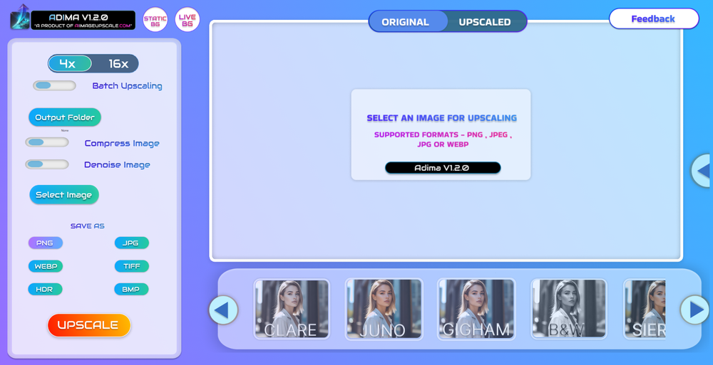Main Window Of Adima AI Image Upscaler