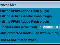 Adobe Flash Update Utility advanced menu