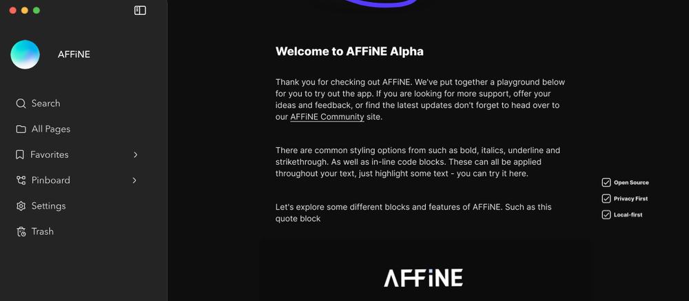 AFFiNE Screenshot 1