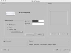 Early screenshot showing airport connect dialog box