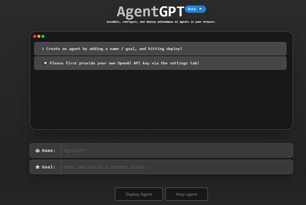 AgentGPT Screenshot 1