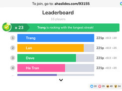 AhaSlides quiz leaderboard