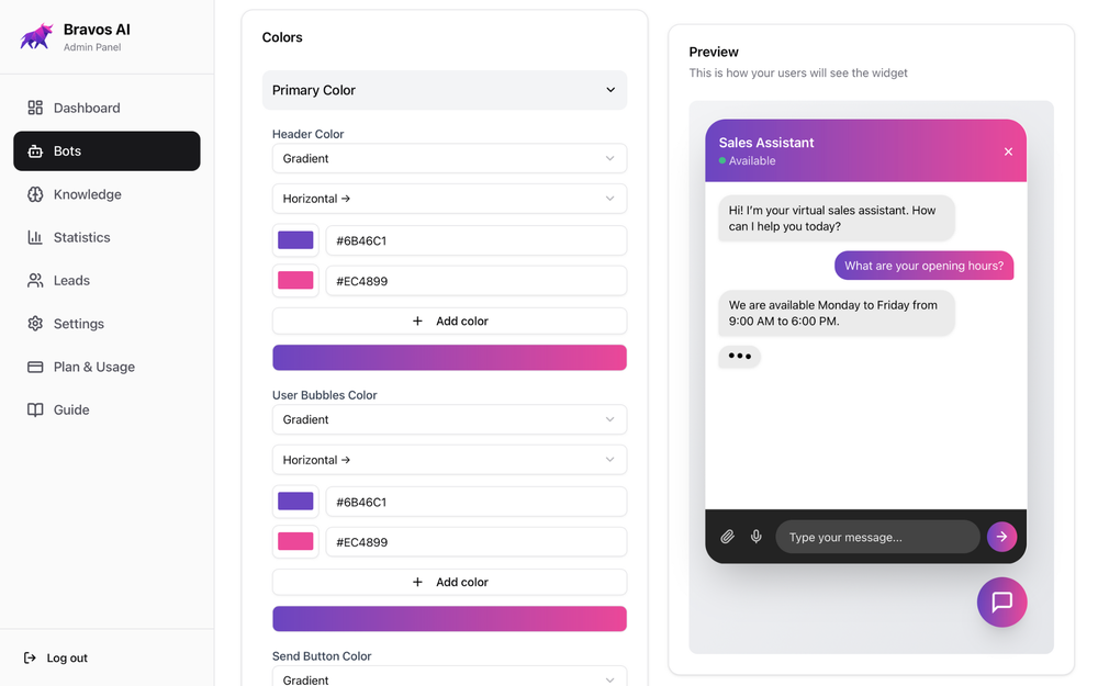 Widget Customisation Live Preview