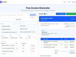 Invoice with example data filled — real-time preview