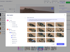 Select the type of environment you need. Add specific objects of interest from a catalog with 3D assets. 