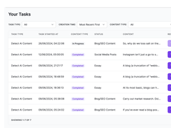 Task List Dashboard of AIDetectPlus.